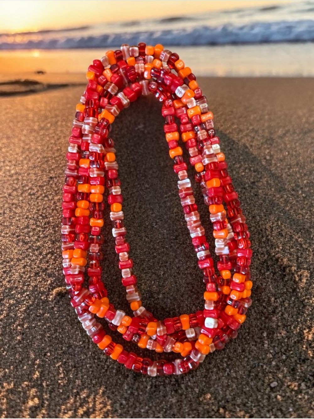 Vintage long strand Red & Orange Rectangular Bead Necklace 49” - Picture 12 of 15